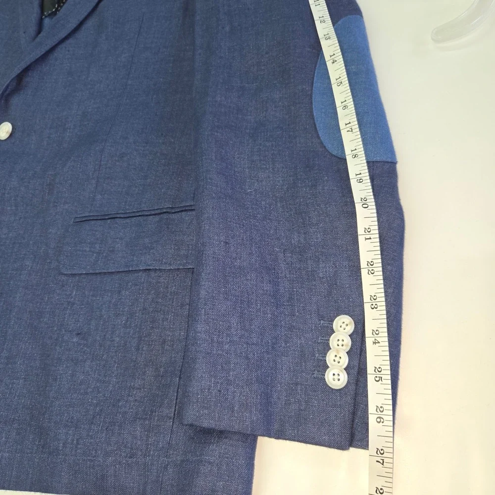 Cremieux Classics Blazer Mens Large Blue Linen Elbow‎ Patches Sport Coat Preppy